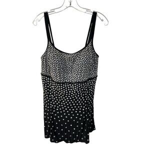 Le Cove Swimsuit Womens 14 W One Piece Black White Floral Skirted Dress Slimming